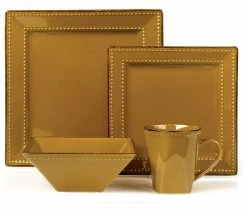 Wholesale ❤️ Lorenzo Import, LLC 16 Piece Square Beaded Stoneware Dinnerware Set By Lorren Home Trends, Mocca 🛒