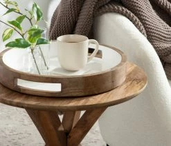 Flash Sale 🔥 Uniek Ehrens Round Decorative Wood Tray, Natural White, 15 Diameter 🔔 -Tabletop Sales Store 0611cebb00993a80 4983 w800 h800 b0 p0