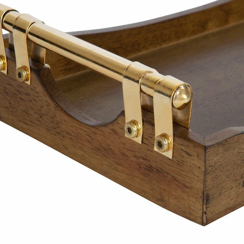 New ✔️ Uniek Kate And Laurel Ormond Walnut Wood Decorative Tray With Gold Metal Handles ⭐ 3 New ✔️ Uniek Kate And Laurel Ormond Walnut Wood Decorative Tray With Gold Metal Handles ⭐ - Image 3