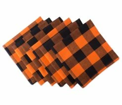 Promo 👏 Design Imports DII Orange Buffalo Check Napkin, Set Of 6 🎁