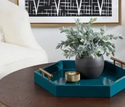 Budget 👍 Uniek Lipton Hexagon Decorative Tray With Metal Handles, Teal/Gold 18x18 😉 -Tabletop Sales Store 09d1c827004a80de 5808 w800 h800 b0 p0