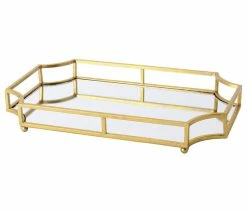 Flash Sale 🛒 Uniek Kate And Laurel Ciel Gold Metal Mirrored 12x18 Decorative Tray, Gold ⭐