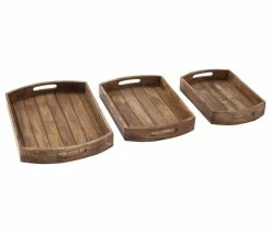 Discount 👏 Brimfield & May Set Of 3 Light Brown Mango Wood Rustic Tray 30958 ⭐