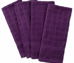 Brand new ❤️ Design Imports DII Solid Eggplant Windowpane Terry Dishtowel, Set Of 4 👏