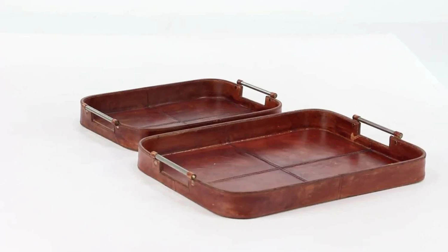 Budget ๐ Brimfield & May Set Of 2 Brown Leather Rustic Tray, 17", 21" 95046 ๐ 2 Budget ๐ Brimfield & May Set Of 2 Brown Leather Rustic Tray, 17", 21" 95046 ๐ - Image 2