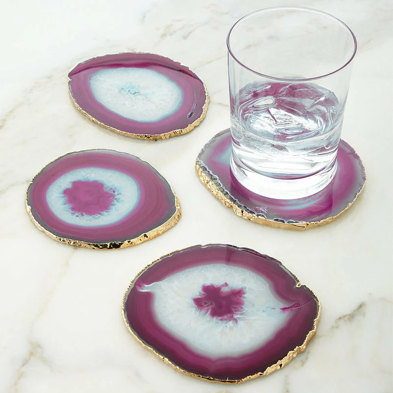 Cheap 😍 Vandue Corporation Modern Home Set Of 4 Natural Agate Stone Coasters - Pink W/Gold Edge 🔔 2 Cheap 😍 Vandue Corporation Modern Home Set Of 4 Natural Agate Stone Coasters - Pink W/Gold Edge 🔔 - Image 2