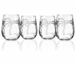 Buy 😉 Rolf Glass Palm Tree Stemless Wine Glass, 17 Ounce, Set Of 4 ✔️