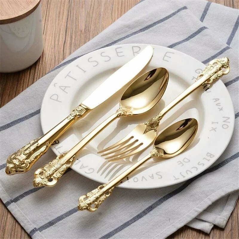 Best Pirce โค๏ธ Morsale 24-Piece Vintage 18K Gold Plated Stainless Steel Silverware Set, 6 Settings ๐ 6 Best Pirce โค๏ธ Morsale 24-Piece Vintage 18K Gold Plated Stainless Steel Silverware Set, 6 Settings ๐ - Image 6