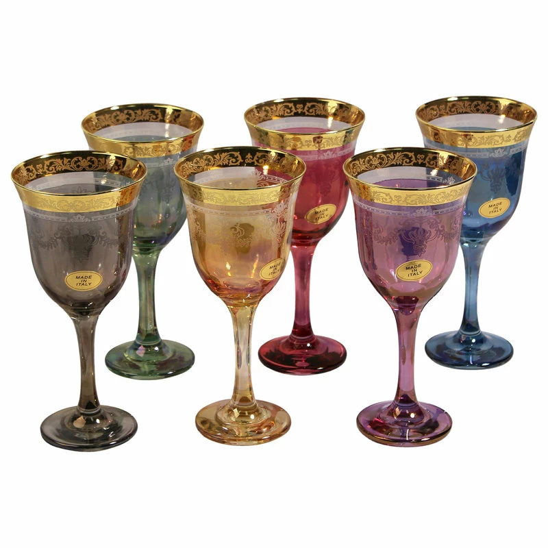 Wholesale 🛒 Lorren Home Trends Set Of 6 Goblets, Royal Corona Designs, Multi 😉 1 Wholesale 🛒 Lorren Home Trends Set Of 6 Goblets, Royal Corona Designs, Multi 😉