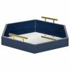 Coupon 😉 Uniek Lipton Hexagon Decorative Tray With Metal Handles, Navy Blue/Mirror 18x18 ❤️