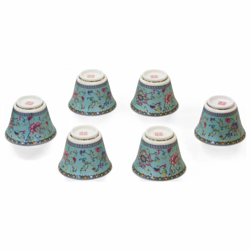 Budget ❤️ China Furniture And Arts Light Teal Porcelain Chinese Floral Tea Cup Set With Gift Box 🤩 2 Budget ❤️ China Furniture And Arts Light Teal Porcelain Chinese Floral Tea Cup Set With Gift Box 🤩 - Image 2