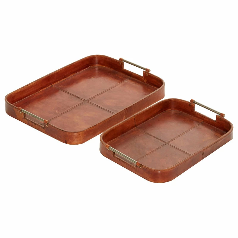 Budget ๐ Brimfield & May Set Of 2 Brown Leather Rustic Tray, 17", 21" 95046 ๐ 5 Budget ๐ Brimfield & May Set Of 2 Brown Leather Rustic Tray, 17", 21" 95046 ๐ - Image 5