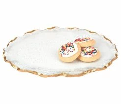 Cheapest 🛒 HomeRoots Furniture Bubble Glass Scalloped Gold Rim Round Platter Or Tray ✨