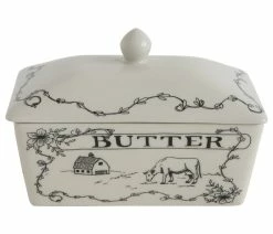 Cheapest ⭐ CREATIVE CO-OP Country Style White/Black Stoneware Butter Dish With Lid 👍