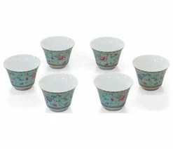 Budget ❤️ China Furniture And Arts Light Teal Porcelain Chinese Floral Tea Cup Set With Gift Box 🤩