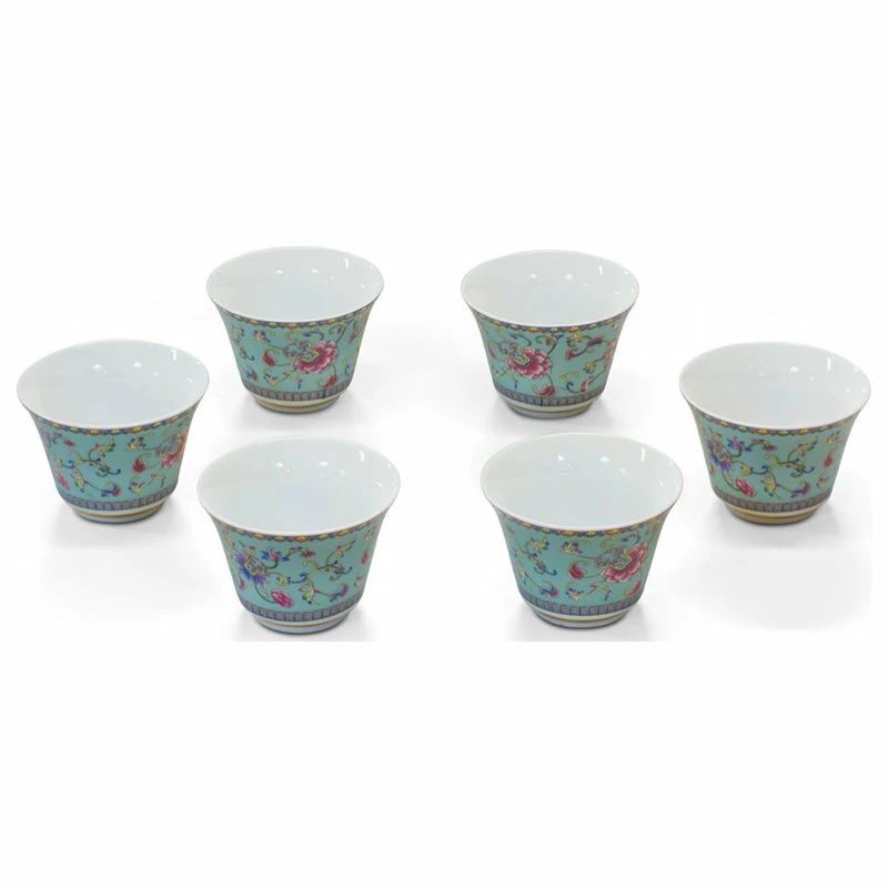 Budget ❤️ China Furniture And Arts Light Teal Porcelain Chinese Floral Tea Cup Set With Gift Box 🤩 1 Budget ❤️ China Furniture And Arts Light Teal Porcelain Chinese Floral Tea Cup Set With Gift Box 🤩