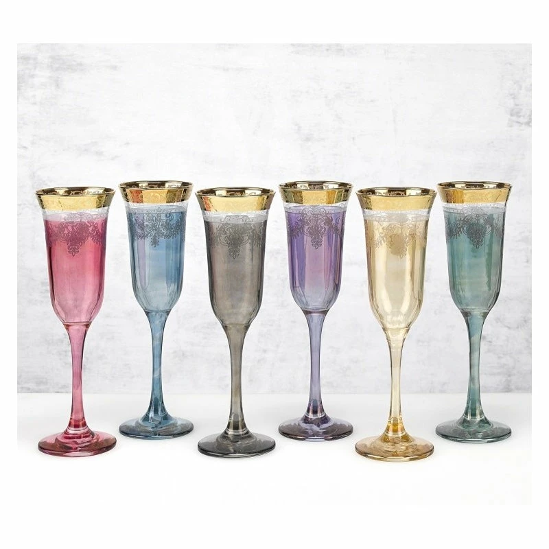 Brand new ๐ Lorenzo Import, LLC Muticolor Flutes Set Of 6 With Gold Band โค๏ธ 2 Brand new ๐ Lorenzo Import, LLC Muticolor Flutes Set Of 6 With Gold Band โค๏ธ - Image 2