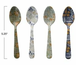 Flash Sale 🔔 CREATIVE CO-OP Enameled Stainless Steel Spoon With Flowers, Multicolor, Set Of 4 Styles 🤩 -Tabletop Sales Store 220123410393bb5b 0664 w800 h800 b1 p0