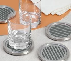 New 😉 IDesign Linea Coasters, Set Of 4, Brushed Stainless Steel ⌛ -Tabletop Sales Store 25918eed0beb1868 3868 w800 h800 b0 p0