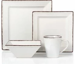 Cheapest ⭐ Lorenzo Import, LLC 16 Piece Square Beaded Stoneware Dinnerware Set By Lorren Home Trends, White 🤩