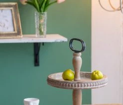 Cheapest 👏 A&B Home Wooden 2-Tier Round Serving Tray D14x17" 🔔 -Tabletop Sales Store 29f136ab007f0932 8057 w800 h800 b0 p0