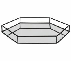 New ✔️ Uniek Felicia Metal Mirrored Hexagon Decorative Tray, Black 20x20 👏