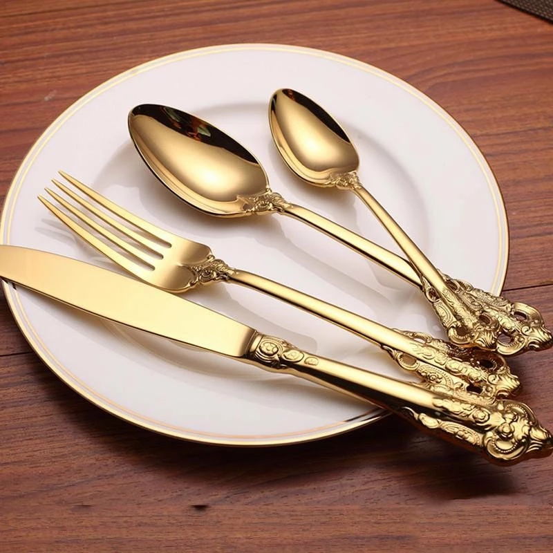 Best Pirce โค๏ธ Morsale 24-Piece Vintage 18K Gold Plated Stainless Steel Silverware Set, 6 Settings ๐ 2 Best Pirce โค๏ธ Morsale 24-Piece Vintage 18K Gold Plated Stainless Steel Silverware Set, 6 Settings ๐ - Image 2