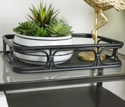 Promo 🌟 HomeRoots Furniture HomeRoots Matte Black Metal Cane Design Serving Tray 💯 -Tabletop Sales Store 3531fd340065bd95 7183 w800 h800 b0 p0