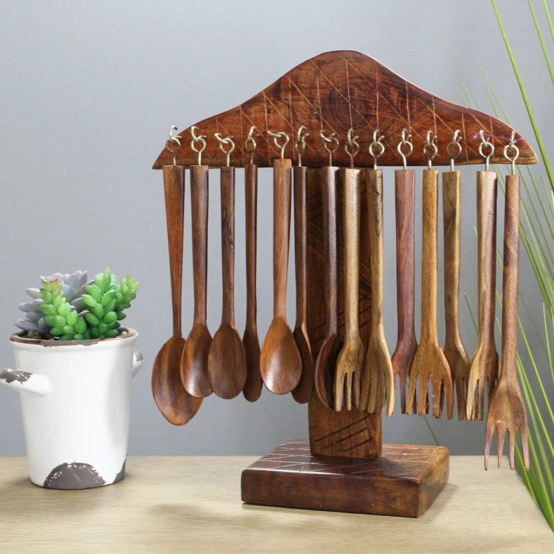 Top 10 ๐ Natural Geo Rosewood Handcarved Decorative Spoon Set With Stand โ 2 Top 10 ๐ Natural Geo Rosewood Handcarved Decorative Spoon Set With Stand โ - Image 2