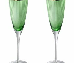 Buy 💯 A&B Home Set Of 2 Green Champagne Flute With Gold Rim D3x10" ⌛
