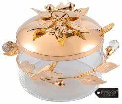 Hot Sale 🛒 Matashi Crystals Rose Gold Sugar Glass Bowl, Flower And Vine Design With Spoon ⭐