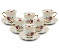 Brand new 🎁 Royalty Porcelain 12-pc "Cobalt Rose" Miniature Espresso Coffee Set, 24K Gold 🎉