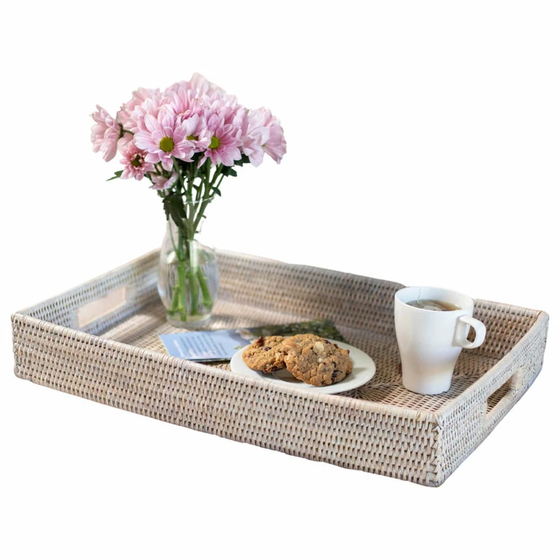 New 🧨 Artifacts Trading Company Artifacts Rattan Rectangle Tray Handles, White Wash 🥰 2 New 🧨 Artifacts Trading Company Artifacts Rattan Rectangle Tray Handles, White Wash 🥰 - Image 2