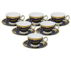 Best Sale 🔥 Royalty Porcelain 12-PieceTea Set Blue 'Leaves', Cups And Saucers, Bone China ⌛