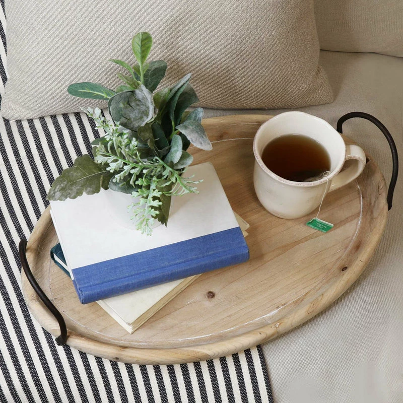 Budget 😉 HomeRoots 18" Oval Natural Ivory-Finished Wood With Curved Black Metal Handles 💯 2 Budget 😉 HomeRoots 18" Oval Natural Ivory-Finished Wood With Curved Black Metal Handles 💯 - Image 2