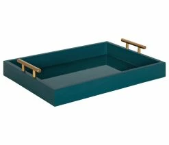 Outlet 🥰 Uniek Lipton Decorative Wood Tray With Metal Handles, Teal/Gold ✨