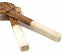 Promo ๐ Global Crafts Olive Wood Serving Set, Natural White Bone Handles, Square Design ๐ฅฐ