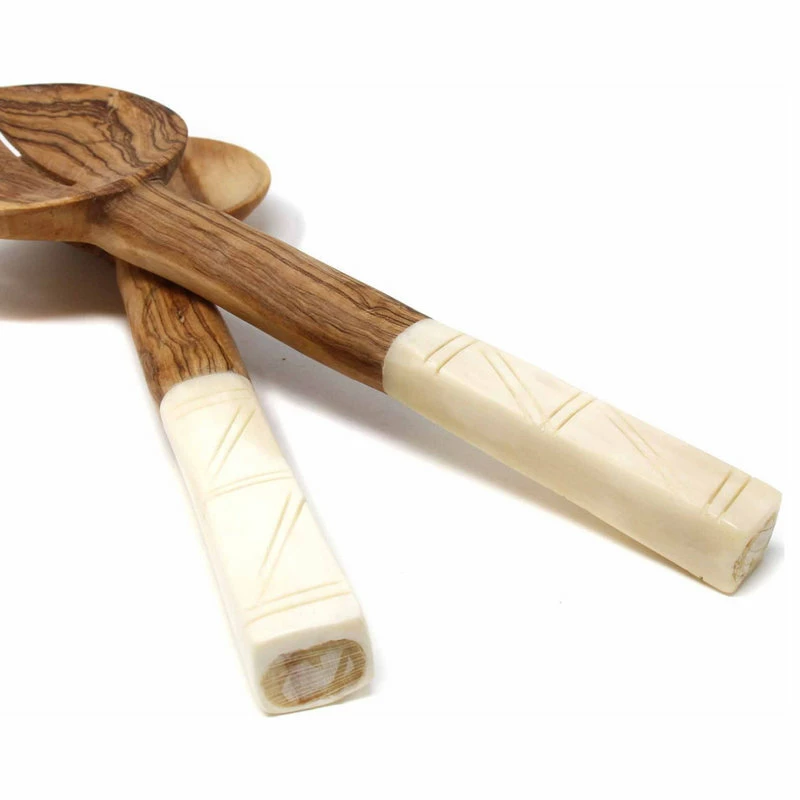 Promo ๐ Global Crafts Olive Wood Serving Set, Natural White Bone Handles, Square Design ๐ฅฐ 1 Promo ๐ Global Crafts Olive Wood Serving Set, Natural White Bone Handles, Square Design ๐ฅฐ