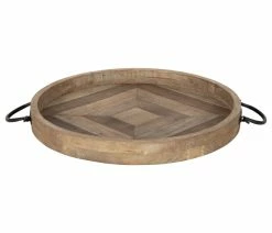 Cheap ๐ Uniek Marmora Wood And Metal Round Tray, Rustic Brown 18 Diameter ๐
