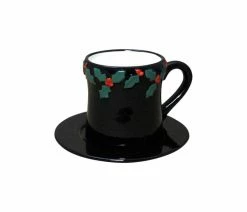 Flash Sale 😀 Ganz Holly Mug And Saucer, Black 👍