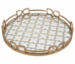 Buy 😉 A&B Home 18" Round Gold Mirrored Serving Tray With Gold Metal, 16" 😍
