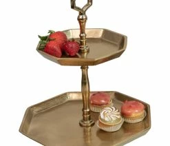 Best Sale 💯 HomeRoots Furniture HomeRoots Vintage Look Octagonal Gold Two Tier Server 😍 -Tabletop Sales Store 4e2108ee00ef0844 7337 w800 h800 b1 p0
