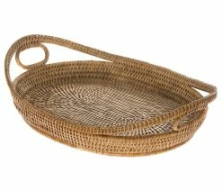 Best Pirce 💯 KOUBOO La Jolla Oval Rattan Tray With Looped Handles, Honey-Brown ⭐
