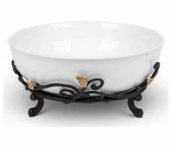 New 🔔 Gerson Company Large White Stoneware Serving Bowl With Metal Gold Leaf Base ⭐