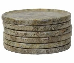 Budget 🤩 Natural Geo Home Furnishings Natural Geo Beige Decorative Round Marble Drink Coaster, Set Of 6 🌟
