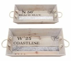 Wholesale 🎁 Brimfield & May Set Of 2 White Wood Coastal Tray 92366 😀