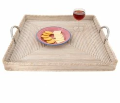 New 🧨 Artifacts Trading Company Artifacts Rattan™ Square Tray With Stainless Steel Handles, White Wash, 20"x20"x 🥰 -Tabletop Sales Store 5c61e2260dc1d34b 3763 w800 h800 b1 p0