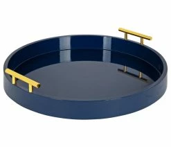 Top 10 ✔️ Uniek Lipton Round Decorative Tray With Metal Handles, Navy Blue 18 Diameter 🔥