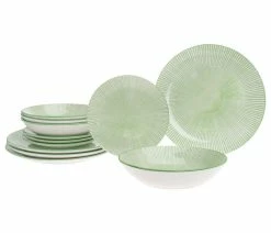 Deals 😍 Godinger Laura Porcelain 12 Piece Dinnerware Set, Green 🔥 -Tabletop Sales Store 5db161ff01ba6678 6752 w800 h800 b1 p0