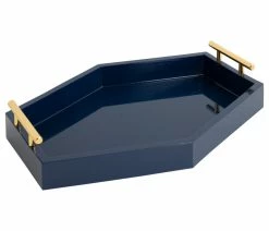 Best Sale ✨ Uniek Lipton Hexagon Tray With Metal Handles, Navy Blue 12x16.5 🤩
